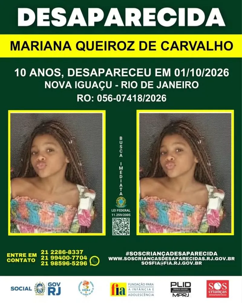 O desaparecimento de uma menina de 10 anos mobilizou equipes de busca em Nova Iguaçu, no Rio de Janeiro.